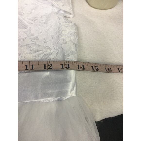GIRL'S PARTY DRESS SZ 10 Y white lace embellished short sleeve flower maxi 0B9 - Picture 5 of 8